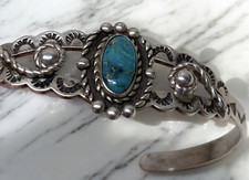Native American Sterling Silver Fred Harvey Era Turquoise Bracelet - Additional view 6