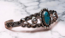 Native American Sterling Silver Fred Harvey Era Turquoise Bracelet
