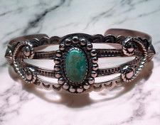 Native American Sterling Silver Bell Trading Fred Harvey Era Turquoise Bracelet - Additional view 1