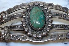 Native American Sterling Silver Bell Trading Fred Harvey Era Turquoise Bracelet - Additional view 6