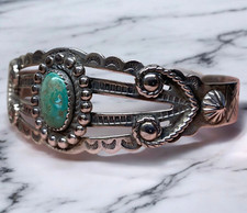 Native American Sterling Silver Bell Trading Fred Harvey Era Turquoise Bracelet
