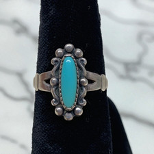 Native American Sterling Silver Bell Trading Fred Harvey Era Turquoise Ring - Additional view 2
