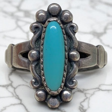 Native American Sterling Silver Bell Trading Fred Harvey Era Turquoise Ring