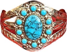 Bell Fred Harvey Era Faux Turquoise Cuff and Pendant Southwest Vintage Signed - Additional view 2