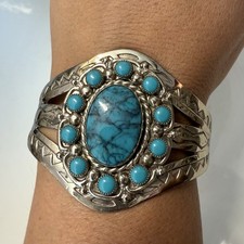 Bell Fred Harvey Era Faux Turquoise Cuff and Pendant Southwest Vintage Signed - Additional view 3