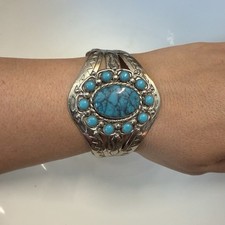 Bell Fred Harvey Era Faux Turquoise Cuff and Pendant Southwest Vintage Signed - Additional view 5