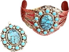 Bell Fred Harvey Era Faux Turquoise Cuff and Pendant Southwest Vintage Signed