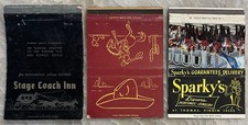 3 Big Matchbook Covers Fred Harvey Restaurants Sparky's Liquors Stage Coach Inn