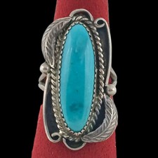 VINTAGE BIG NATIVE AMERICAN NAVAJO RING TURQUOISE STERLING SILVER SIZE 9 - Additional view 1
