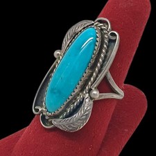 VINTAGE BIG NATIVE AMERICAN NAVAJO RING TURQUOISE STERLING SILVER SIZE 9 - Additional view 2