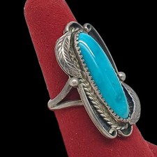 VINTAGE BIG NATIVE AMERICAN NAVAJO RING TURQUOISE STERLING SILVER SIZE 9 - Additional view 3