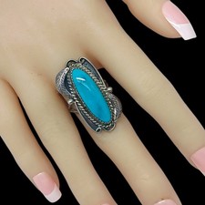VINTAGE BIG NATIVE AMERICAN NAVAJO RING TURQUOISE STERLING SILVER SIZE 9 - Additional view 4