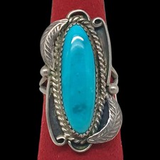 VINTAGE BIG NATIVE AMERICAN NAVAJO RING TURQUOISE STERLING SILVER SIZE 9