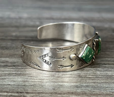 Early Fred Harvey Era Hand Made/stamped Green Turquoise silver Bracelet 31.9gr - Additional view 3