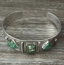 Early Fred Harvey Era Hand Made/stamped Green Turquoise silver Bracelet 31.9gr - Additional view 5
