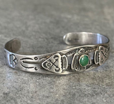 OLD FRED HARVEY ERA THUNDERBIRD Navajo Turquoise  Sterling silver Bracelet - Additional view 4