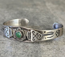 OLD FRED HARVEY ERA THUNDERBIRD Navajo Turquoise  Sterling silver Bracelet - Additional view 5