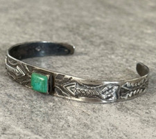 Old Vintage Fred Harvey Era Navajo Turquoise  Sterling silver Bracelet - Additional view 2