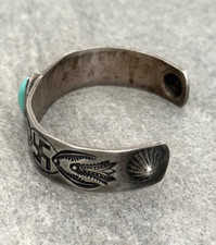 Old FRED HARVEY ERA Navajo Turquoise WHIRLING LOG REPOUSSE Silver Bracelet - Additional view 12