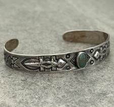 Vintage Fred Harvey Era Navajo Turquoise Gila monster Coin silver Bracelet - Additional view 3