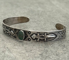 Vintage Fred Harvey Era Navajo Turquoise Gila monster Coin silver Bracelet - Additional view 4