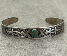Vintage Fred Harvey Era Navajo Turquoise Gila monster Coin silver Bracelet