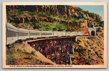 Fred Harvey Santa Fe Streamliner Crossing Johnsons Canyon AZ Linen Postcard L9