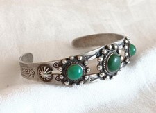 Vtg Fred Harvey Era Sterling Silver Green Turquoise Cuff Bracelet Whirling Thund - Additional view 1