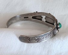 Vtg Fred Harvey Era Sterling Silver Green Turquoise Cuff Bracelet Whirling Thund - Additional view 2