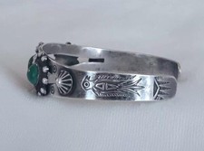 Vtg Fred Harvey Era Sterling Silver Green Turquoise Cuff Bracelet Whirling Thund - Additional view 3