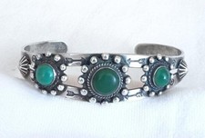 Vtg Fred Harvey Era Sterling Silver Green Turquoise Cuff Bracelet Whirling Thund