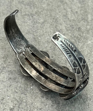 VTG Fred Harvey era Navajo WHIRLING LOG EAGLE FEATHERS Silver Turquoise Bracelet - Additional view 12