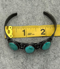 VTG Fred Harvey era Navajo WHIRLING LOG EAGLE FEATHERS Silver Turquoise Bracelet - Additional view 14
