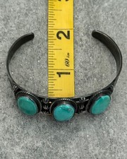 VTG Fred Harvey era Navajo WHIRLING LOG EAGLE FEATHERS Silver Turquoise Bracelet - Additional view 15