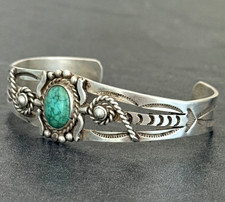 VINTAGE Native American Fred Harvey era Navajo Turquoise Sterling Bracelet 6.75 - Additional view 3
