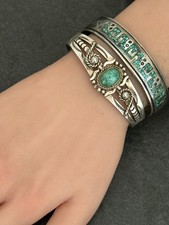 VINTAGE Native American Fred Harvey era Navajo Turquoise Sterling Bracelet 6.75 - Additional view 4