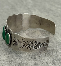 Old Vintage FRED HARVEY ERA Navajo SEVEN Turquoise ROW Sterling Bracelet 6.75 in - Additional view 8