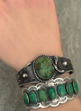 EARLY FRED HARVEY Navajo Turquoise RATTLESNAKE WHIRLING LOG Silver bracelet 47+g - Additional view 1