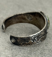 EARLY FRED HARVEY Navajo Turquoise RATTLESNAKE WHIRLING LOG Silver bracelet 47+g - Additional view 11