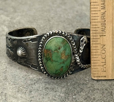 EARLY FRED HARVEY Navajo Turquoise RATTLESNAKE WHIRLING LOG Silver bracelet 47+g - Additional view 12