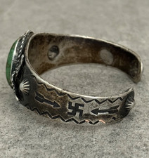 EARLY FRED HARVEY Navajo Turquoise RATTLESNAKE WHIRLING LOG Silver bracelet 47+g - Additional view 7