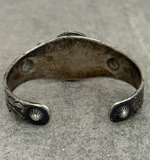 EARLY FRED HARVEY Navajo Turquoise RATTLESNAKE WHIRLING LOG Silver bracelet 47+g - Additional view 8