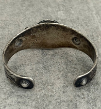 EARLY FRED HARVEY Navajo Turquoise RATTLESNAKE WHIRLING LOG Silver bracelet 47+g - Additional view 9