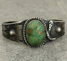 EARLY FRED HARVEY Navajo Turquoise RATTLESNAKE WHIRLING LOG Silver bracelet 47+g