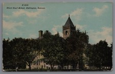 Vintage Third Ward School Postcard Wellington Kansas Fred Harvey