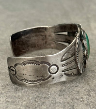 Old VTG FRED HARVEY ERA HAND STAMPED NAVAJO Turquoise Silver Bracelet 37g 7 in - Additional view 7