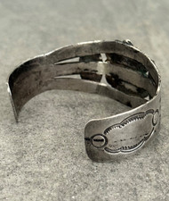 Old VTG FRED HARVEY ERA HAND STAMPED NAVAJO Turquoise Silver Bracelet 37g 7 in - Additional view 8