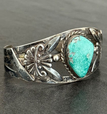 Old Fred Harvey era PRETTY GIRL Navajo Royston Turquoise Sterling Bracelet 32.5g - Additional view 2