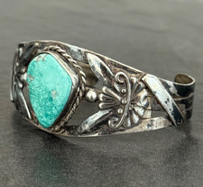 Old Fred Harvey era PRETTY GIRL Navajo Royston Turquoise Sterling Bracelet 32.5g - Additional view 3