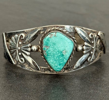 Old Fred Harvey era PRETTY GIRL Navajo Royston Turquoise Sterling Bracelet 32.5g